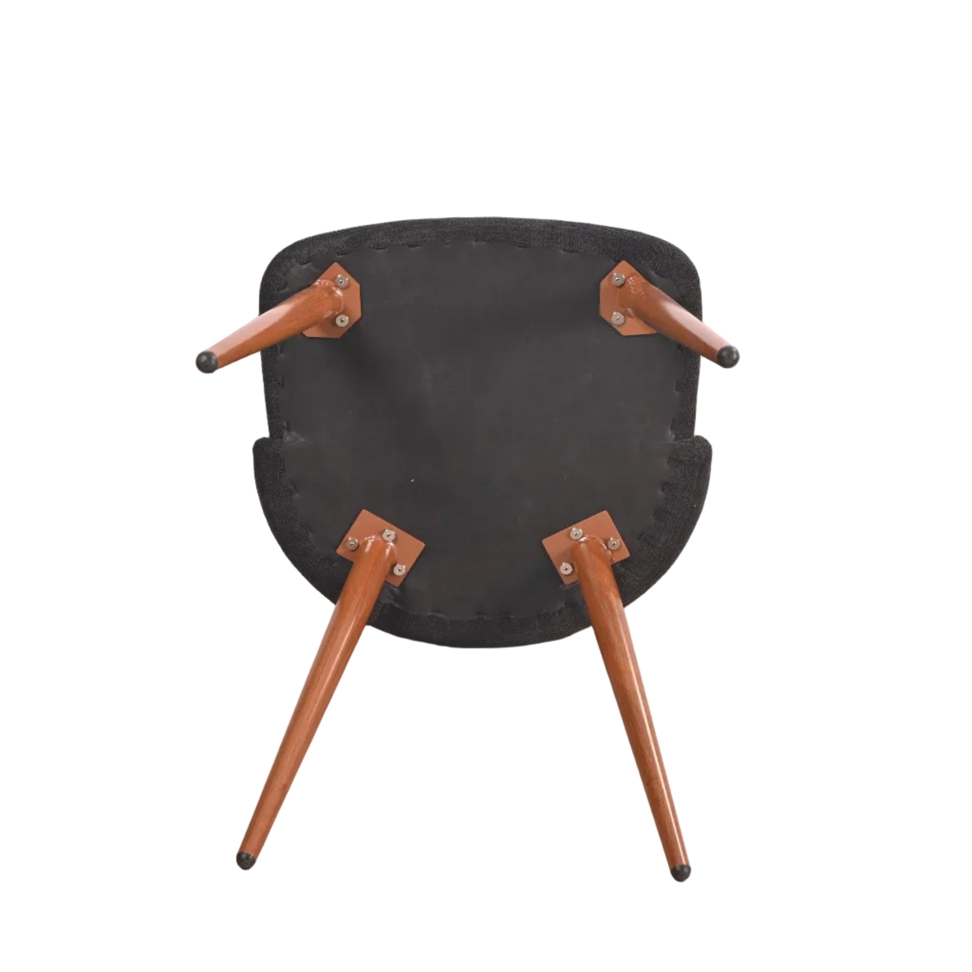 Kali gray upholstered dining chair showing underside and mounting detail
