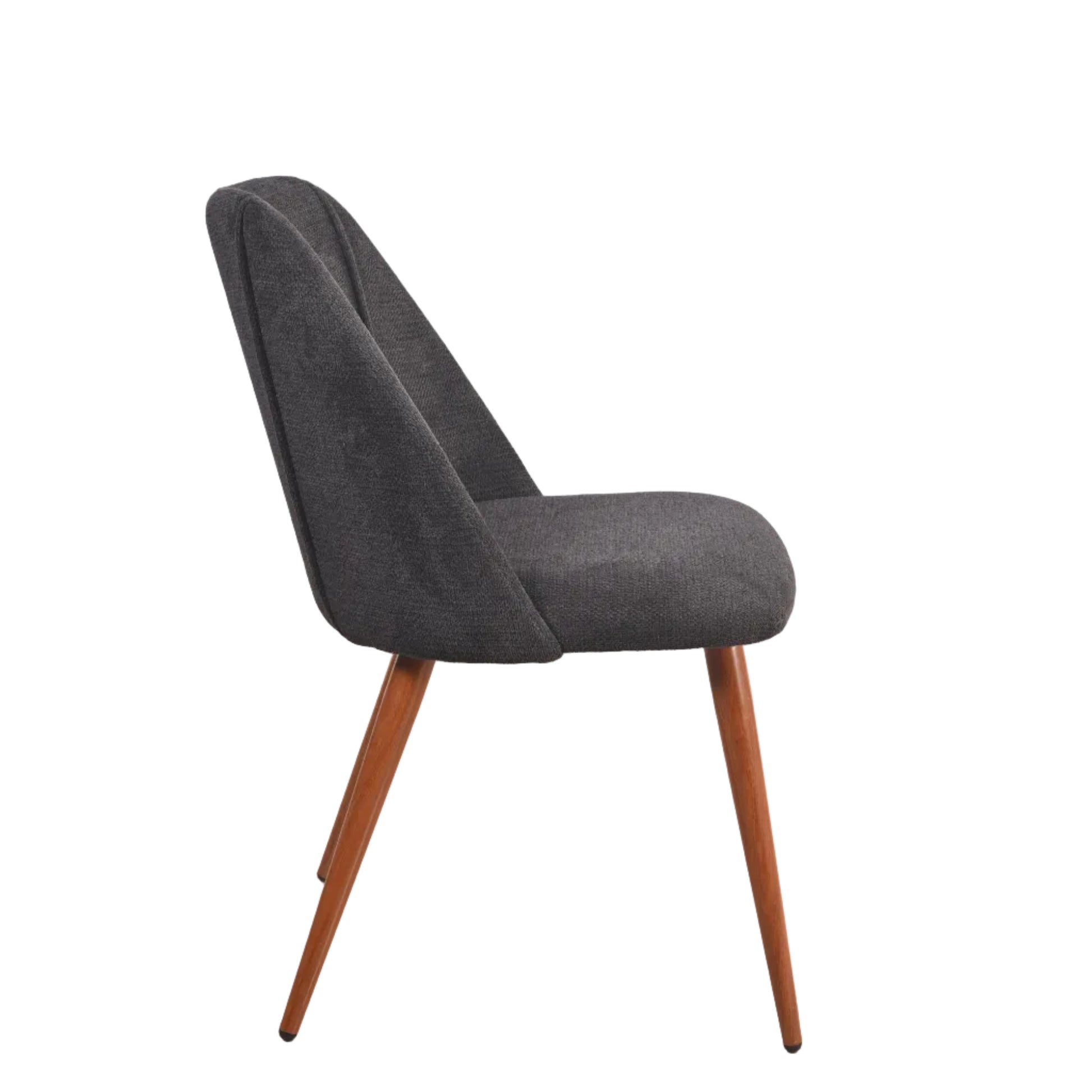Kali gray upholstered dining chair side view on white background