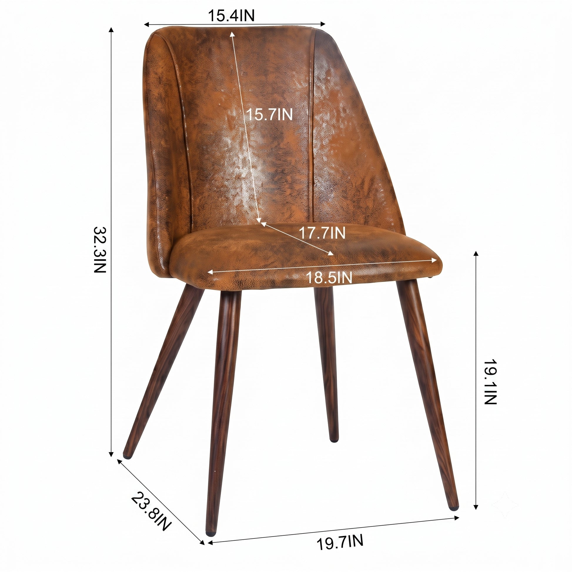 Kali suede brown dining chair showing dimensions