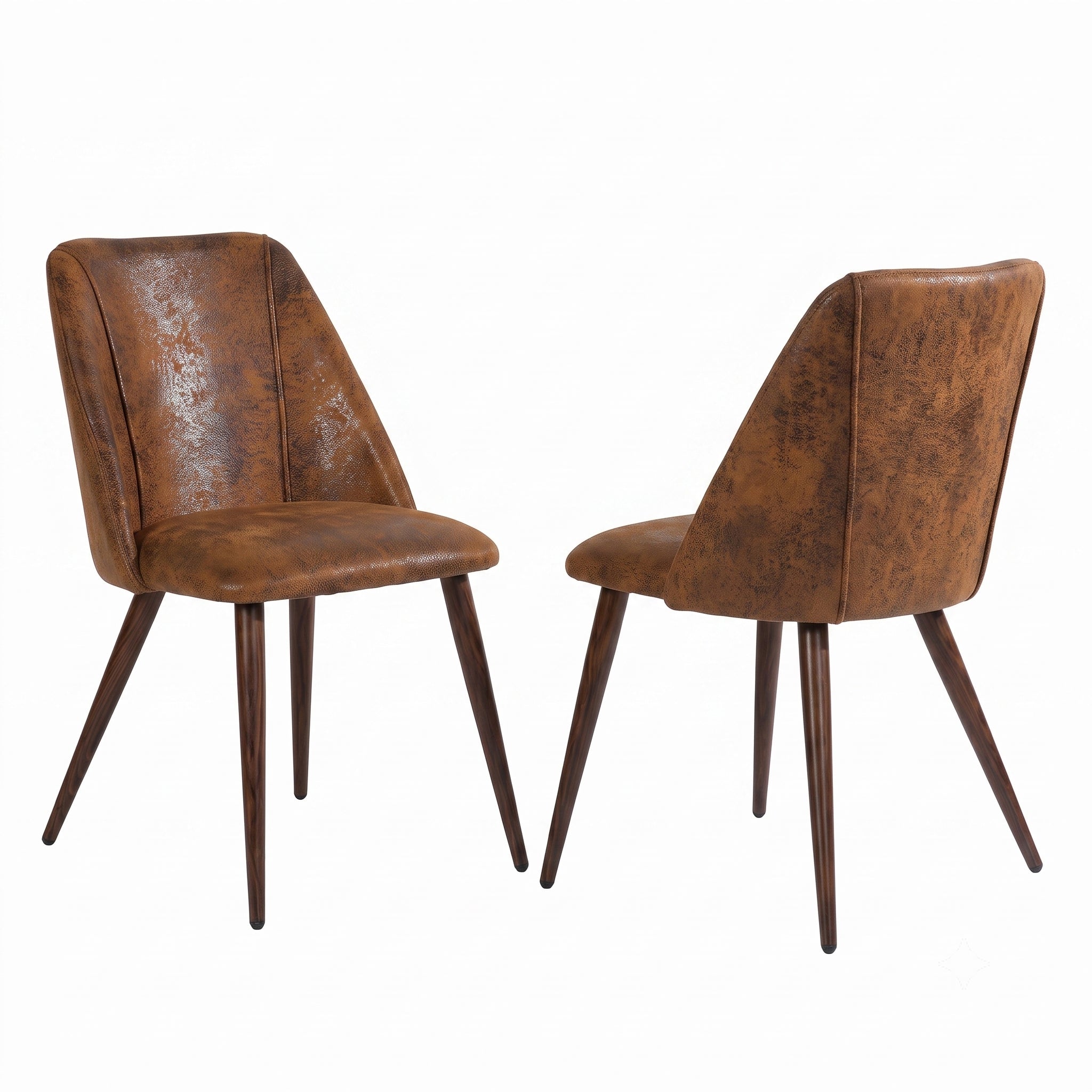 Kali suede brown dining chairs with walnut-tone tapered metal legs set of 2 on white background