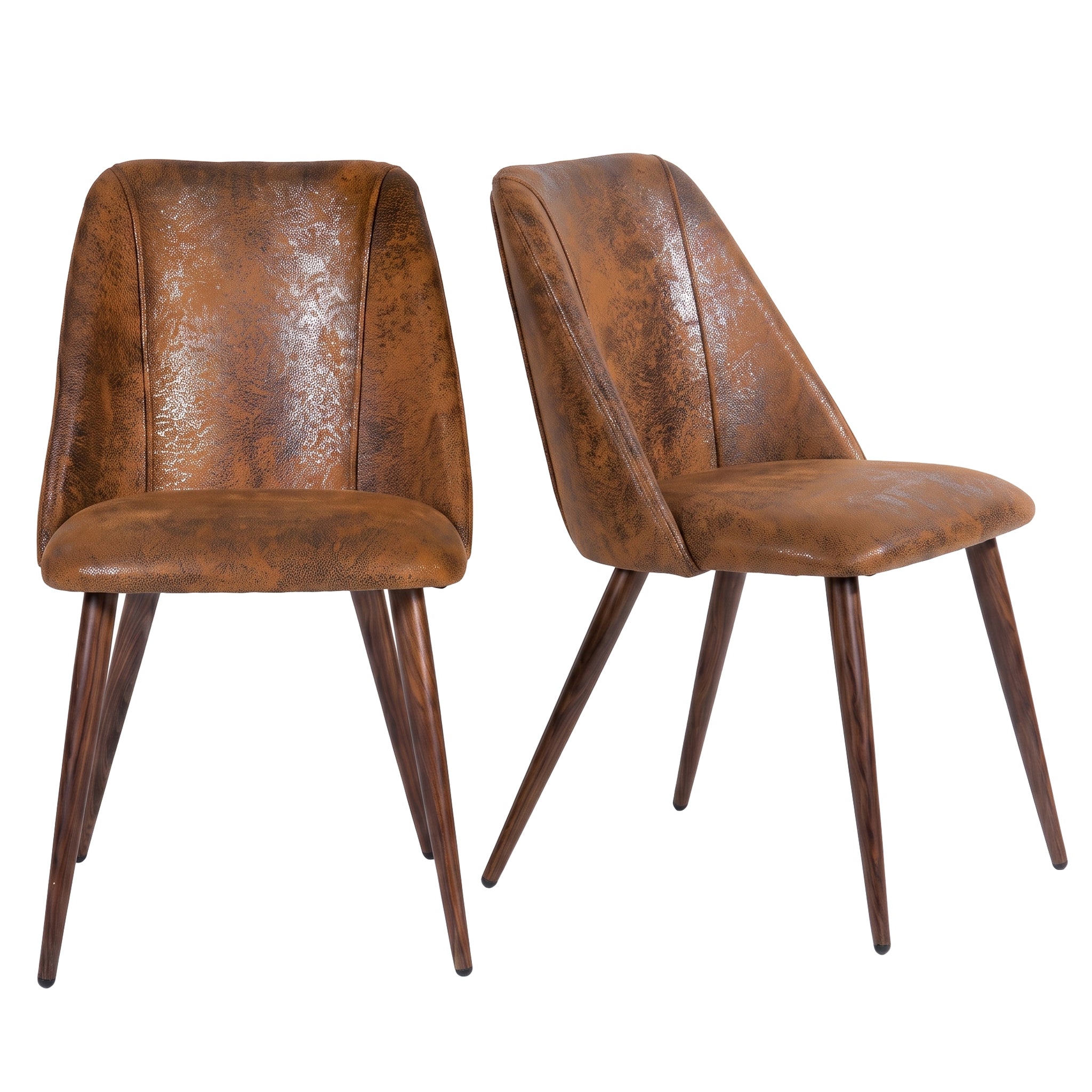 Kali suede brown dining chairs pair angled view on white background