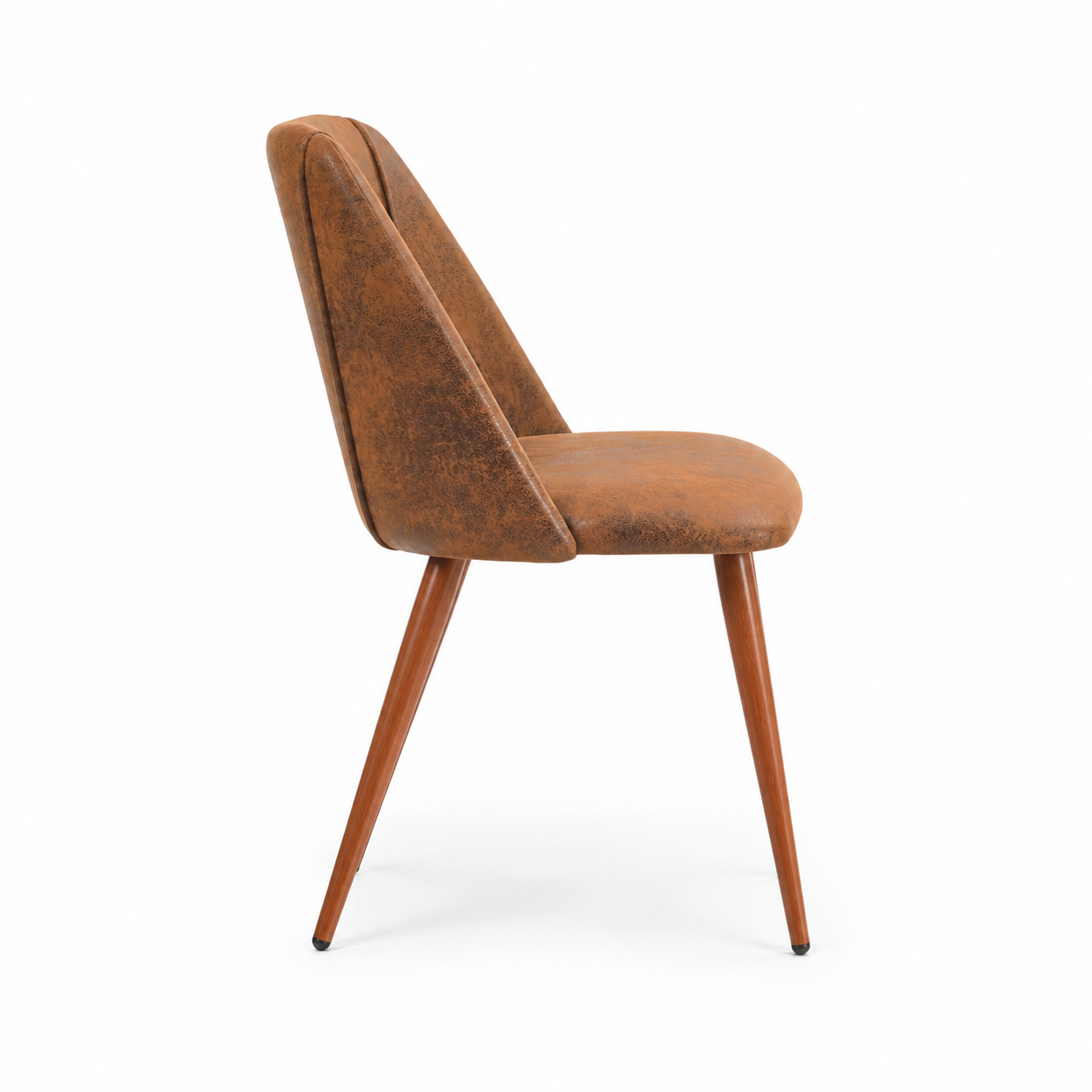 Kali suede brown dining chair side view on white background