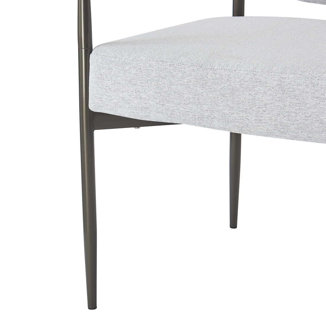 Kariba gray dining chair close-up of the seat edge and black metal leg