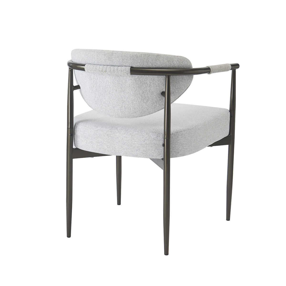 Kariba gray dining chair rear view showing the upholstered back and metal frame on white background