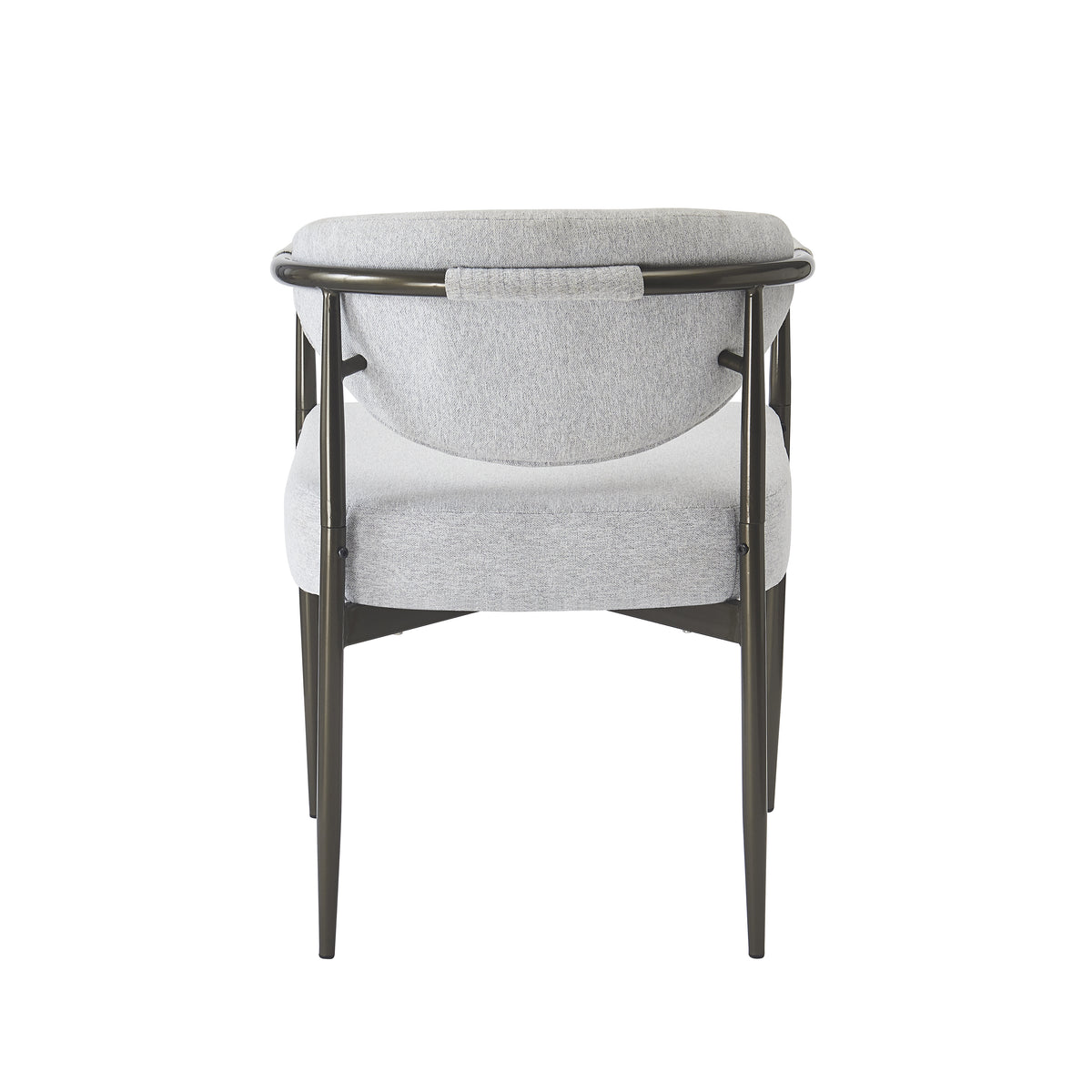 Kariba gray dining chair rear view showing the upholstered back and metal frame on white background