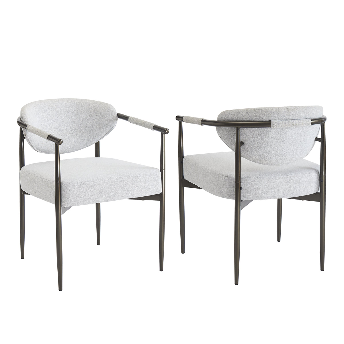 Kariba gray upholstered dining chairs set of two front angled view on white background
