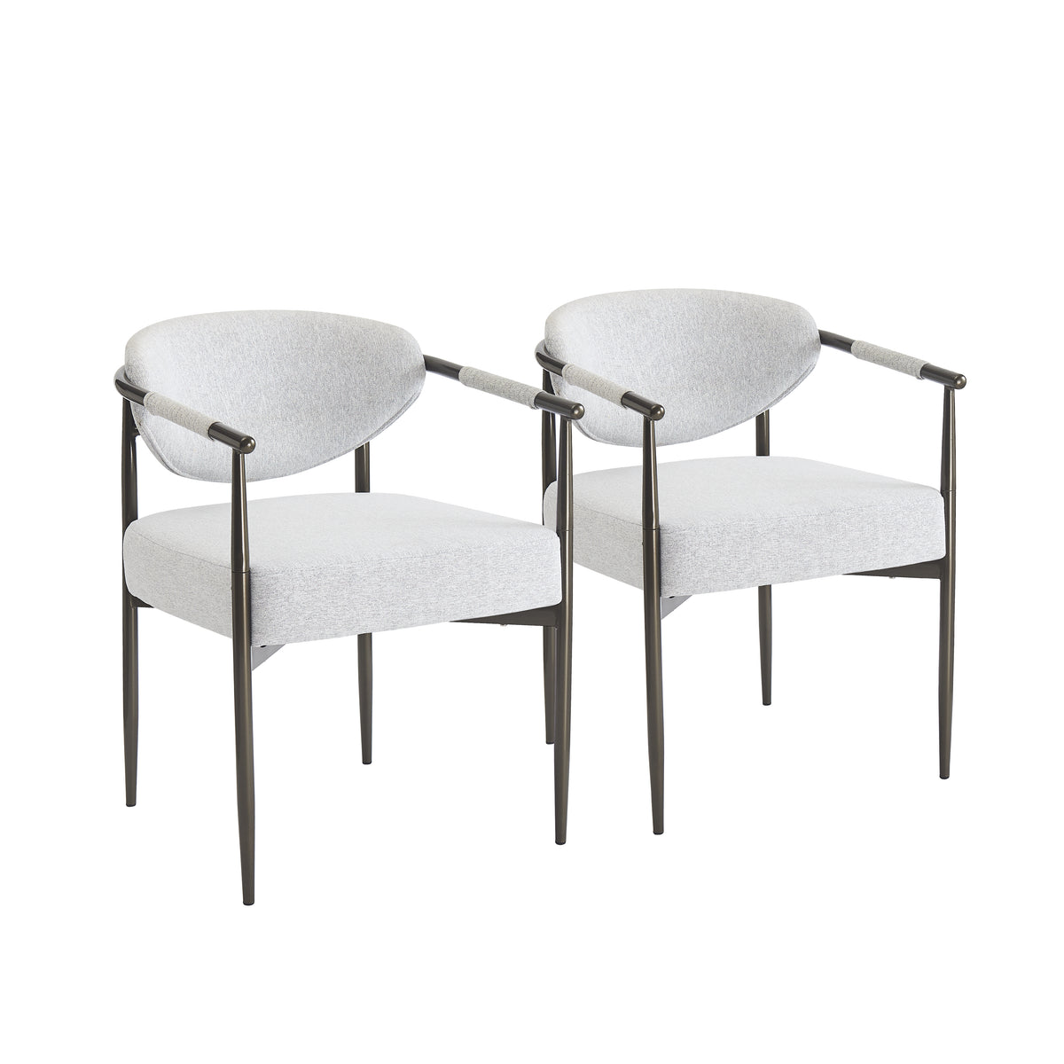 Kariba gray dining chairs set of two arranged together on white background
