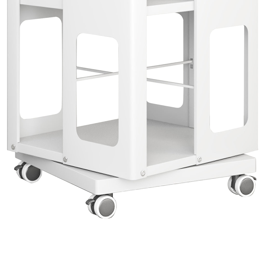 Kernel white rotating bookshelf showing shelf frame detail