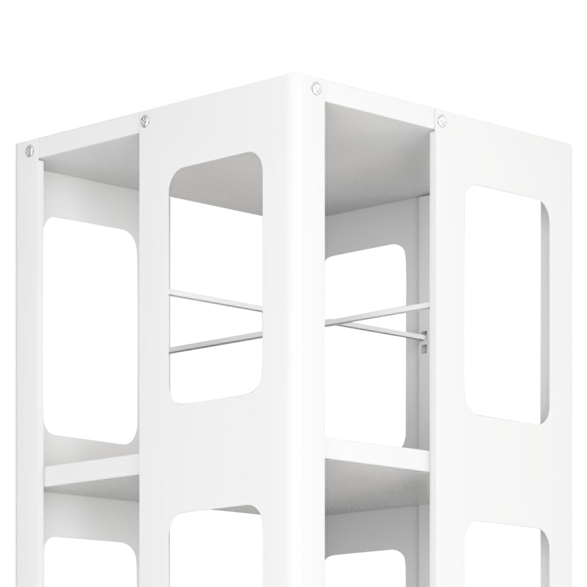 Kernel white rotating bookshelf showing shelf frame detail