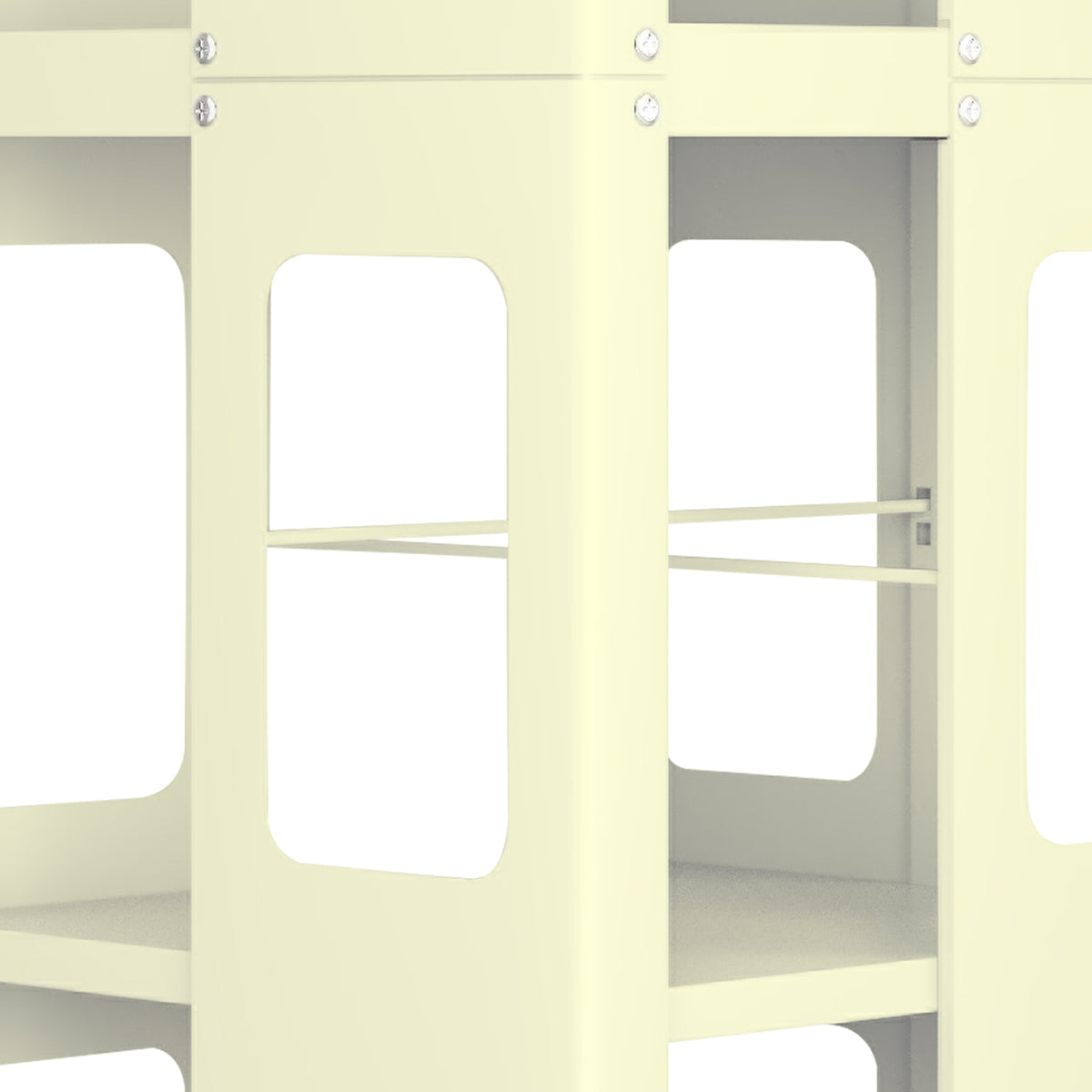 Kernel yellow rotating bookshelf showing side shelf detail