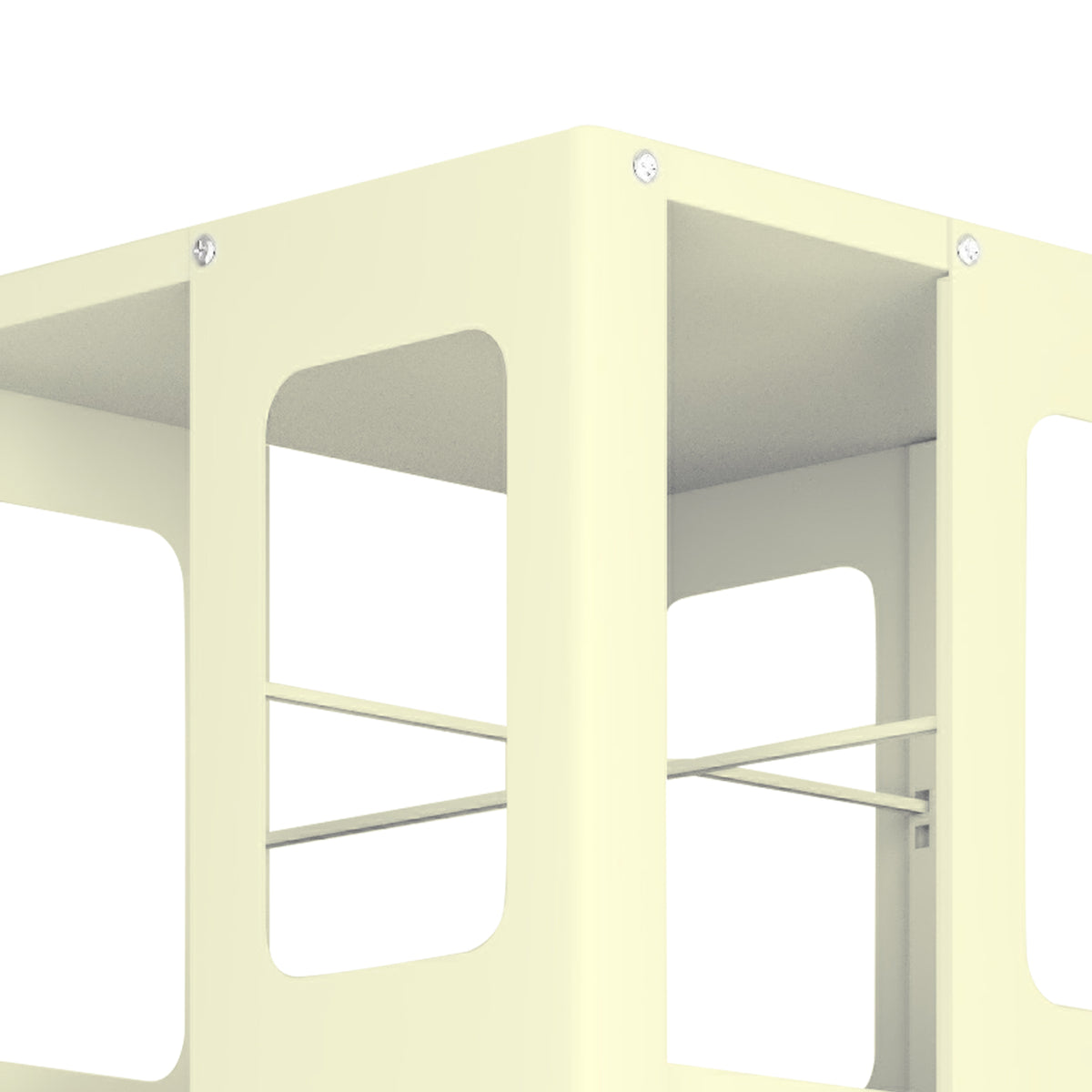 Kernel yellow rotating bookshelf showing corner frame detail