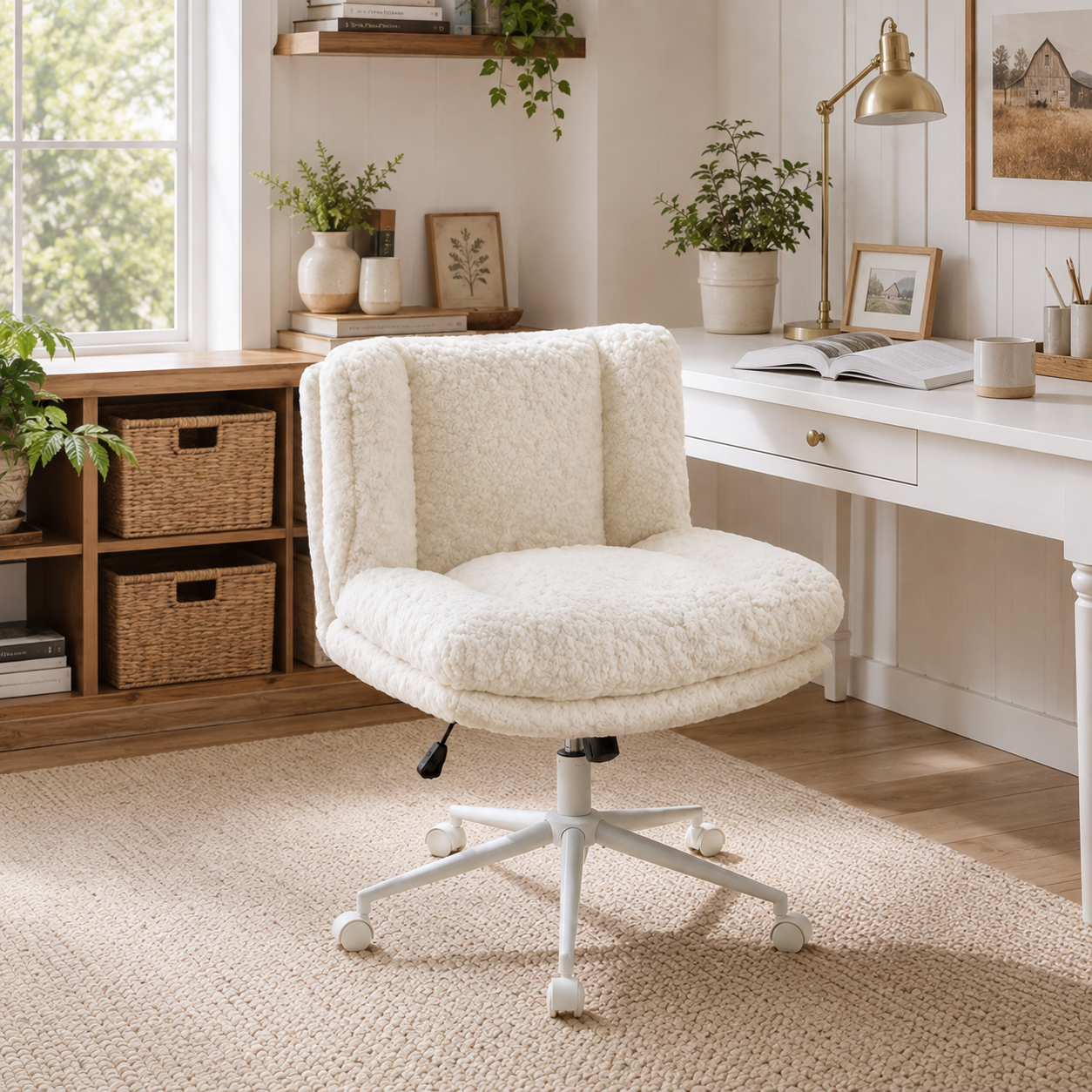 Kinna cream criss cross office chair in a softly styled home office