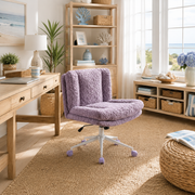 Kinna purple wide seat faux fur criss cross office chair in a bright home office