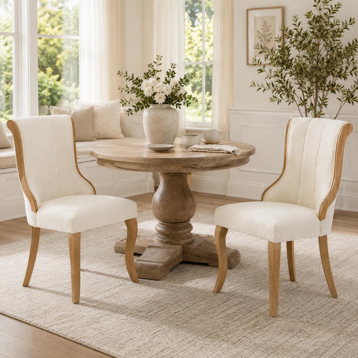 Kivu Wingback Boucle Upholstered Dining Chairs with Cabriole Legs Set of 2