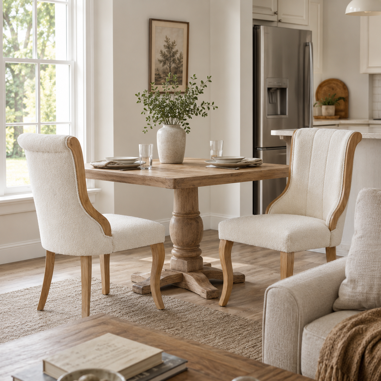 Kivu Wingback Boucle Upholstered Dining Chairs with Cabriole Legs Set of 2