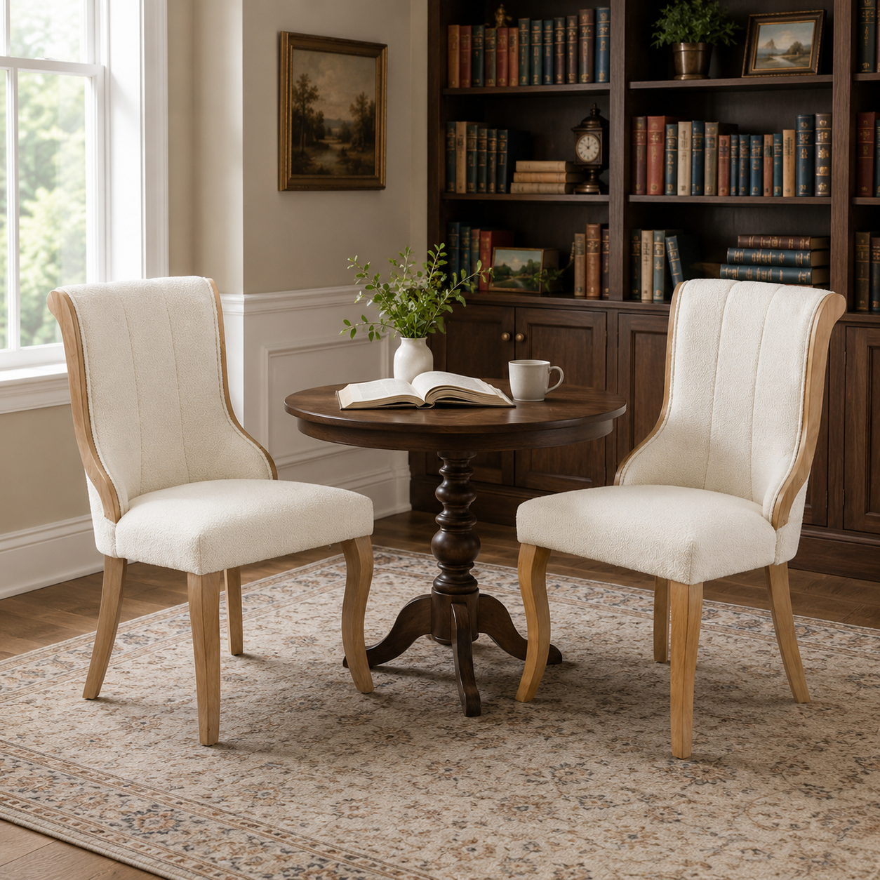 Kivu Wingback Boucle Upholstered Dining Chairs with Cabriole Legs Set of 2