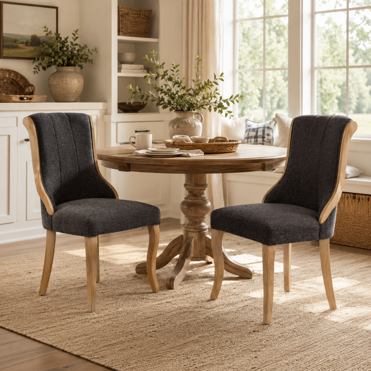 Kivu Wingback Boucle Upholstered Dining Chairs with Cabriole Legs Set of 2