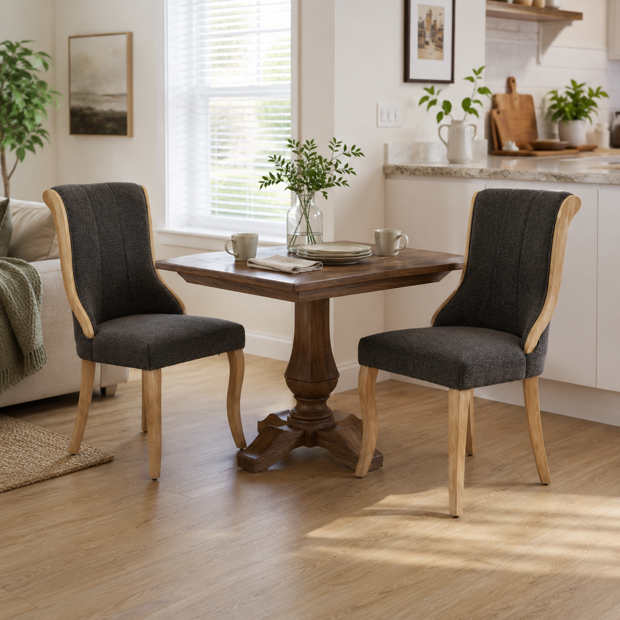 Kivu Wingback Boucle Upholstered Dining Chairs with Cabriole Legs Set of 2