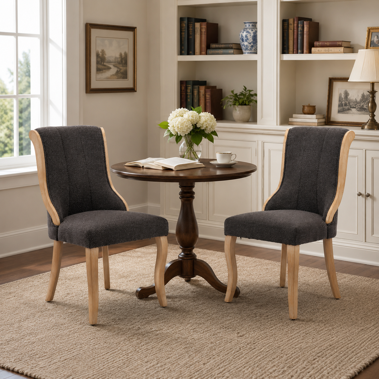 Kivu Wingback Boucle Upholstered Dining Chairs with Cabriole Legs Set of 2