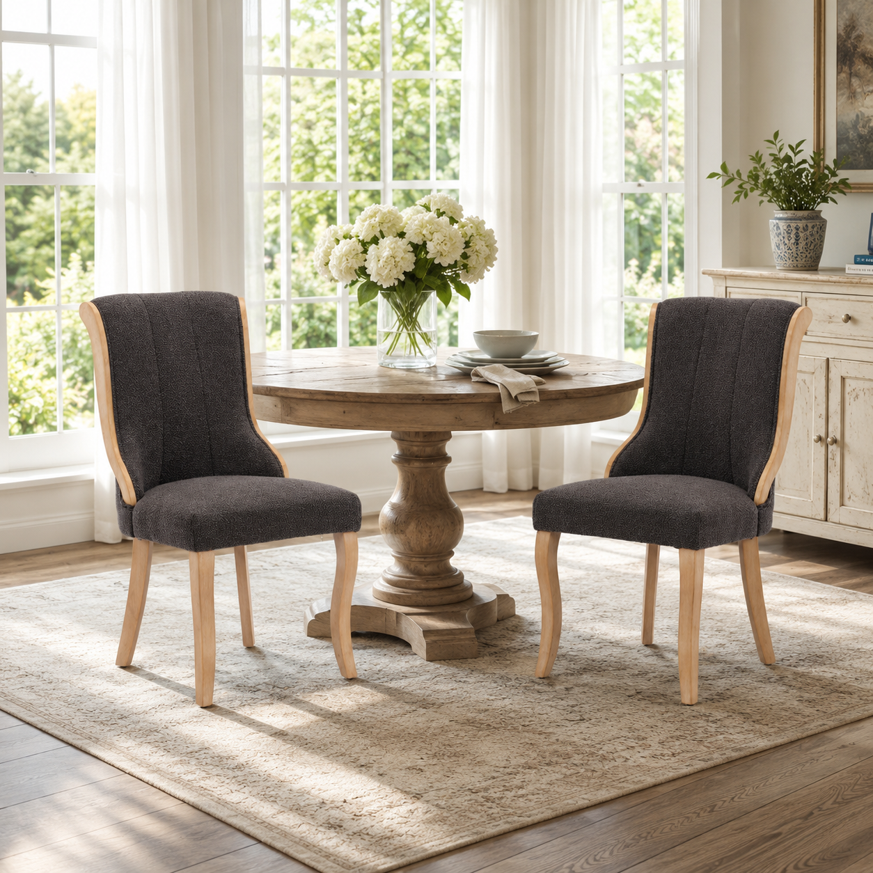 Kivu Wingback Boucle Upholstered Dining Chairs with Cabriole Legs Set of 2