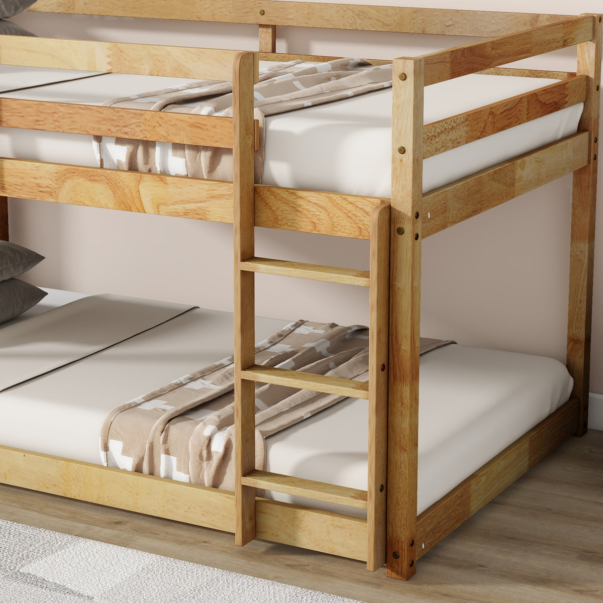 Korlis natural bunk bed showing lower bunk and ladder detail