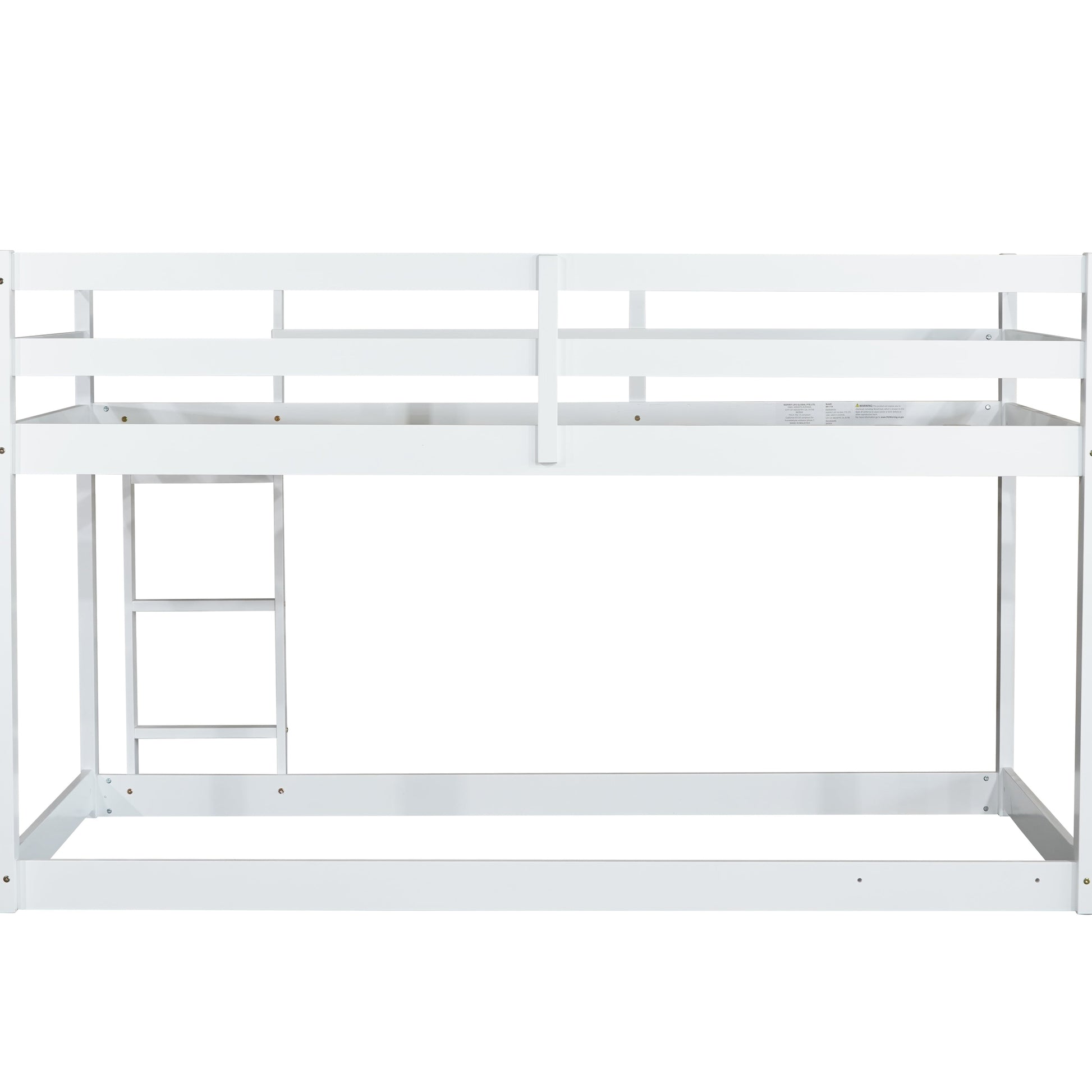 Korlis white twin over twin floor bunk bed end view on white background