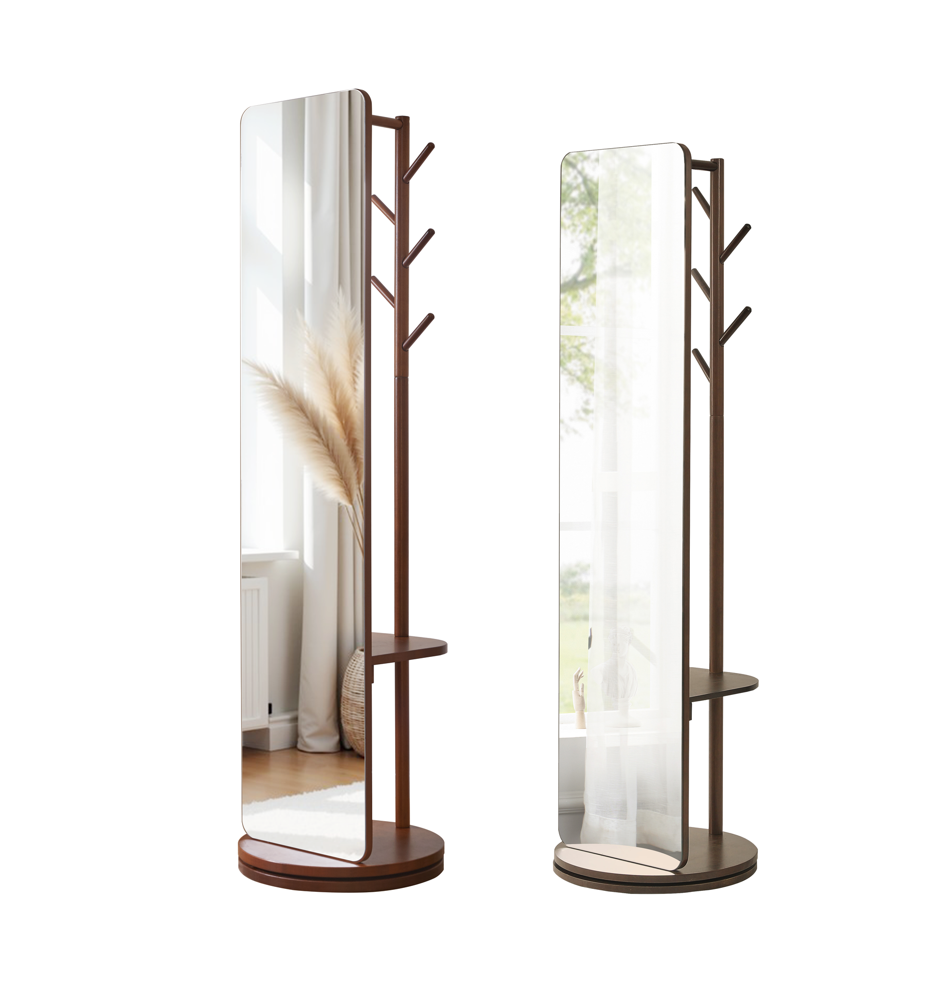 Laneway walnut full-length mirror showing front view isolated on white background