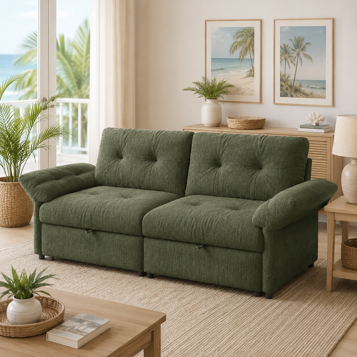 Langford green oversized pull-out sofa bed shown in a living room
