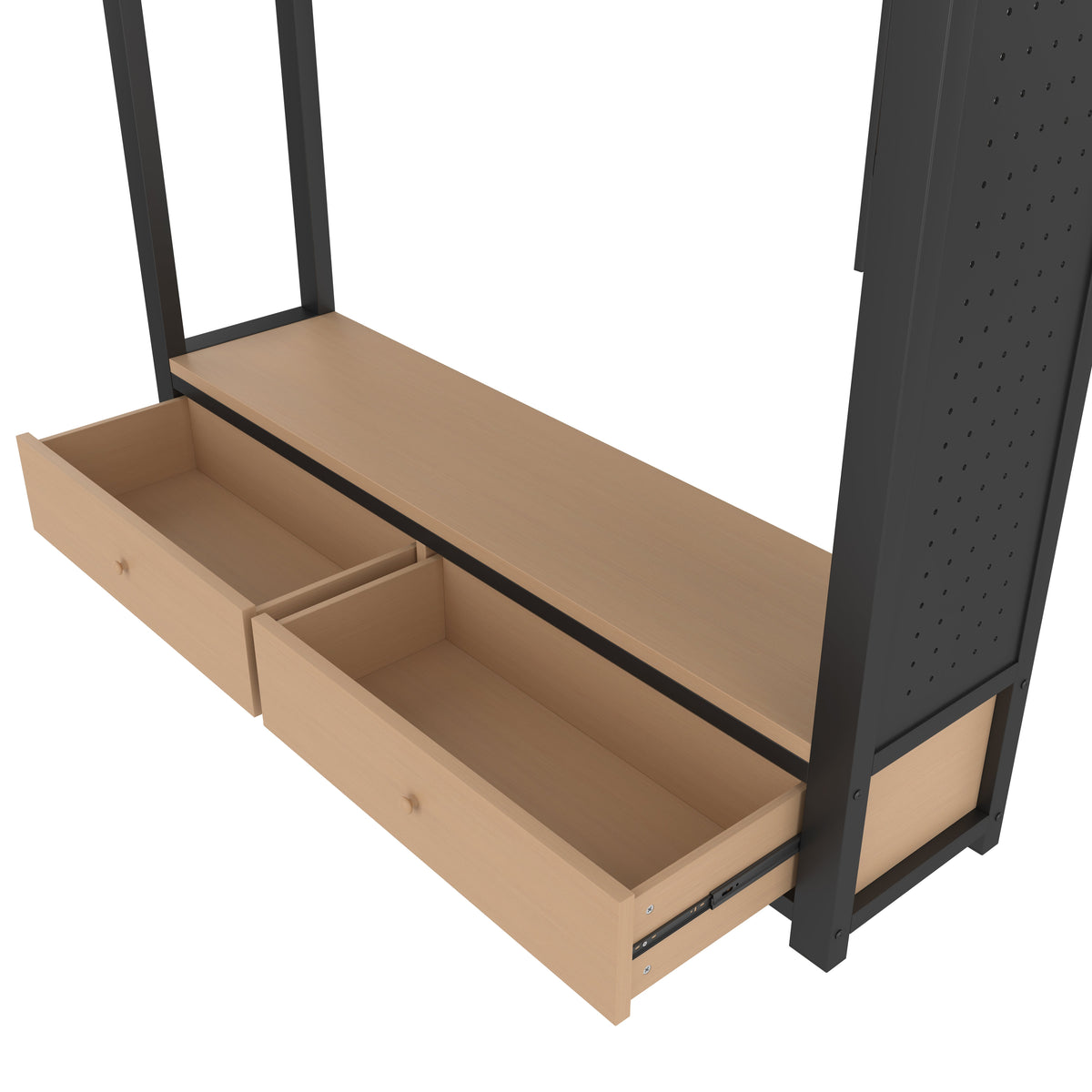 Lilwen black loft bed showing drawer storage detail