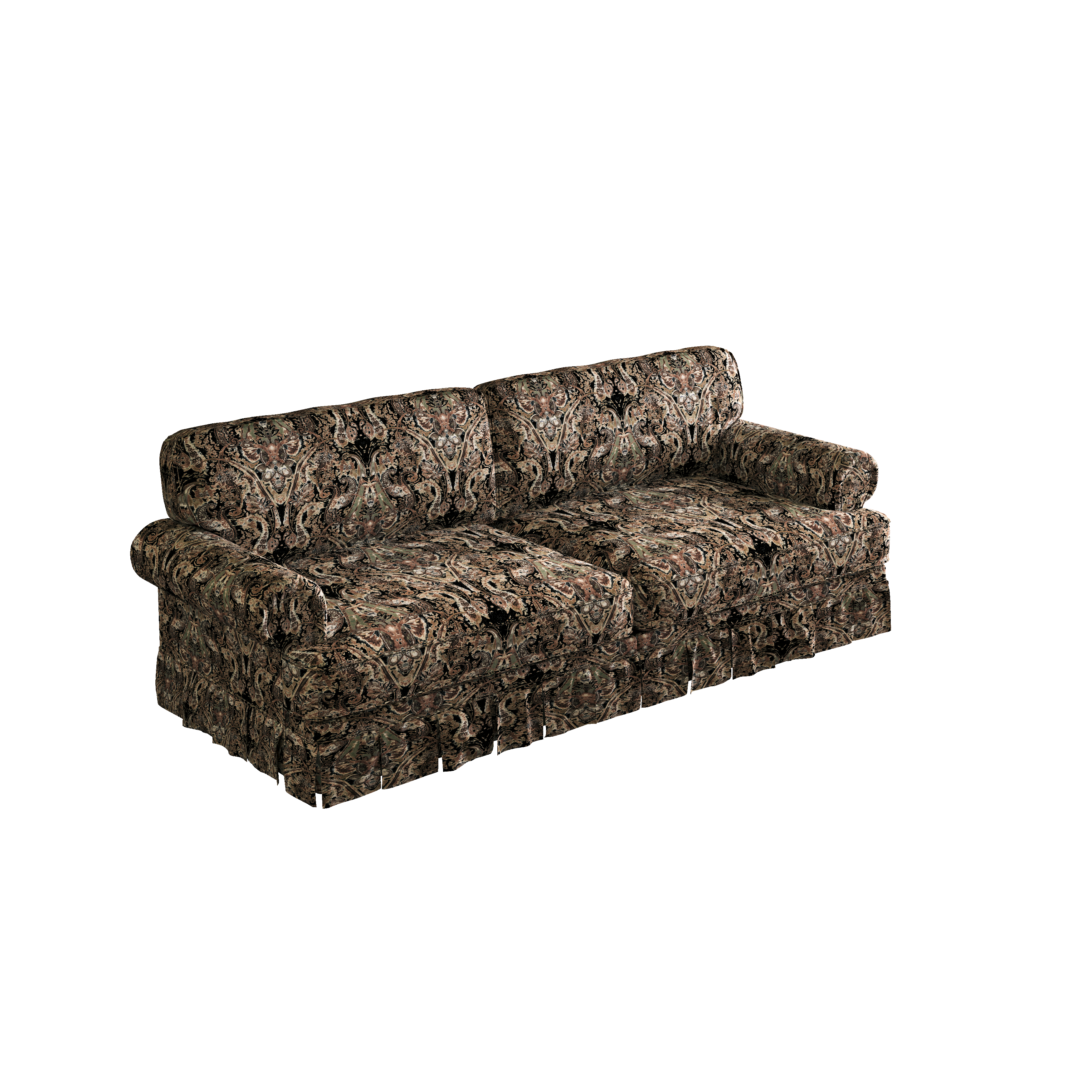 Livonia black patterned upholstered sofa angled product view on white background