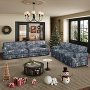 Livonia blue floral oxford fabric sofa in cozy vintage inspired living room