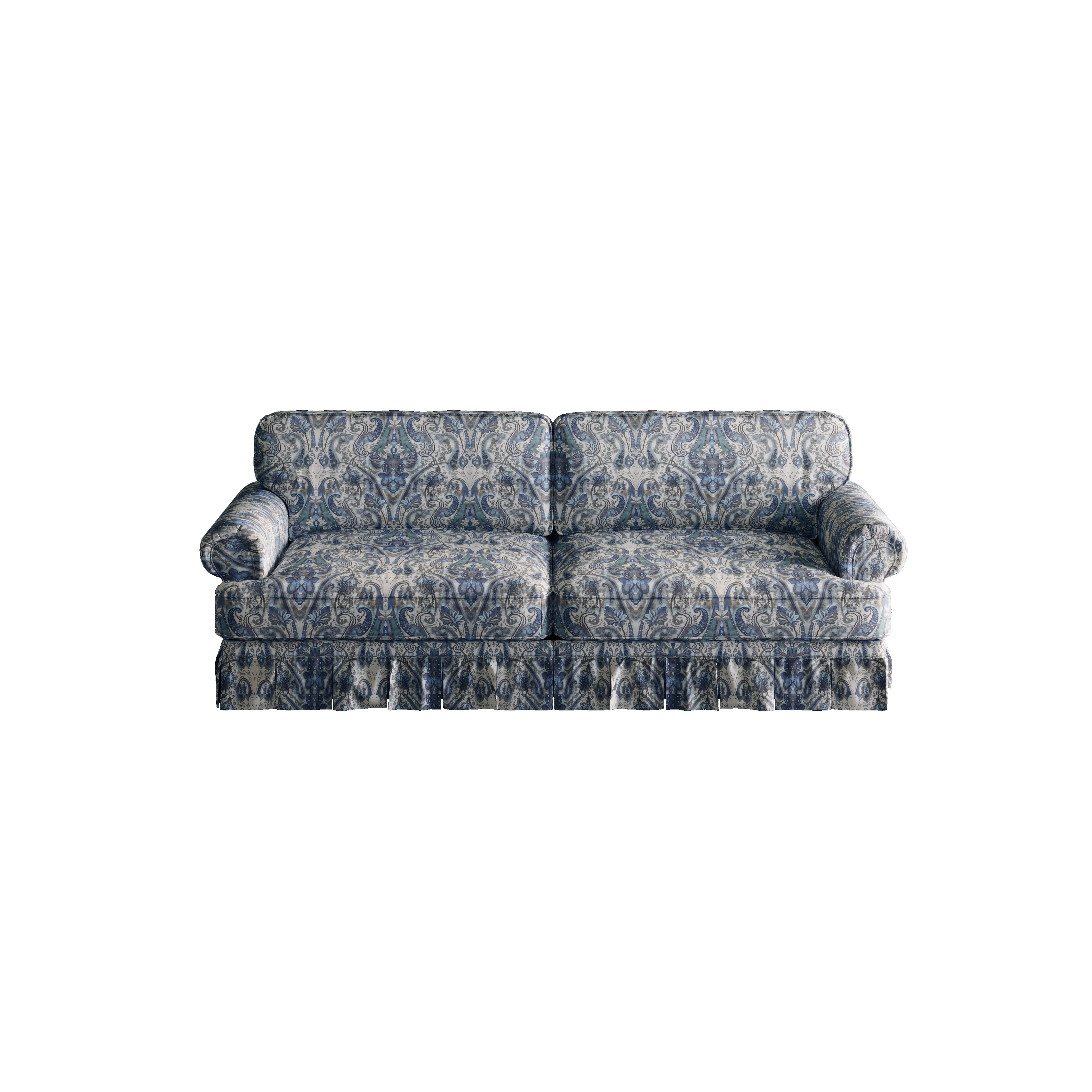 Livonia blue floral oxford fabric sofa angled product view on white 