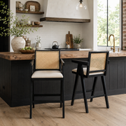 Lodi 27" Modern Cane Back Upholstered Bar Stool Set of 2 with Armrests
