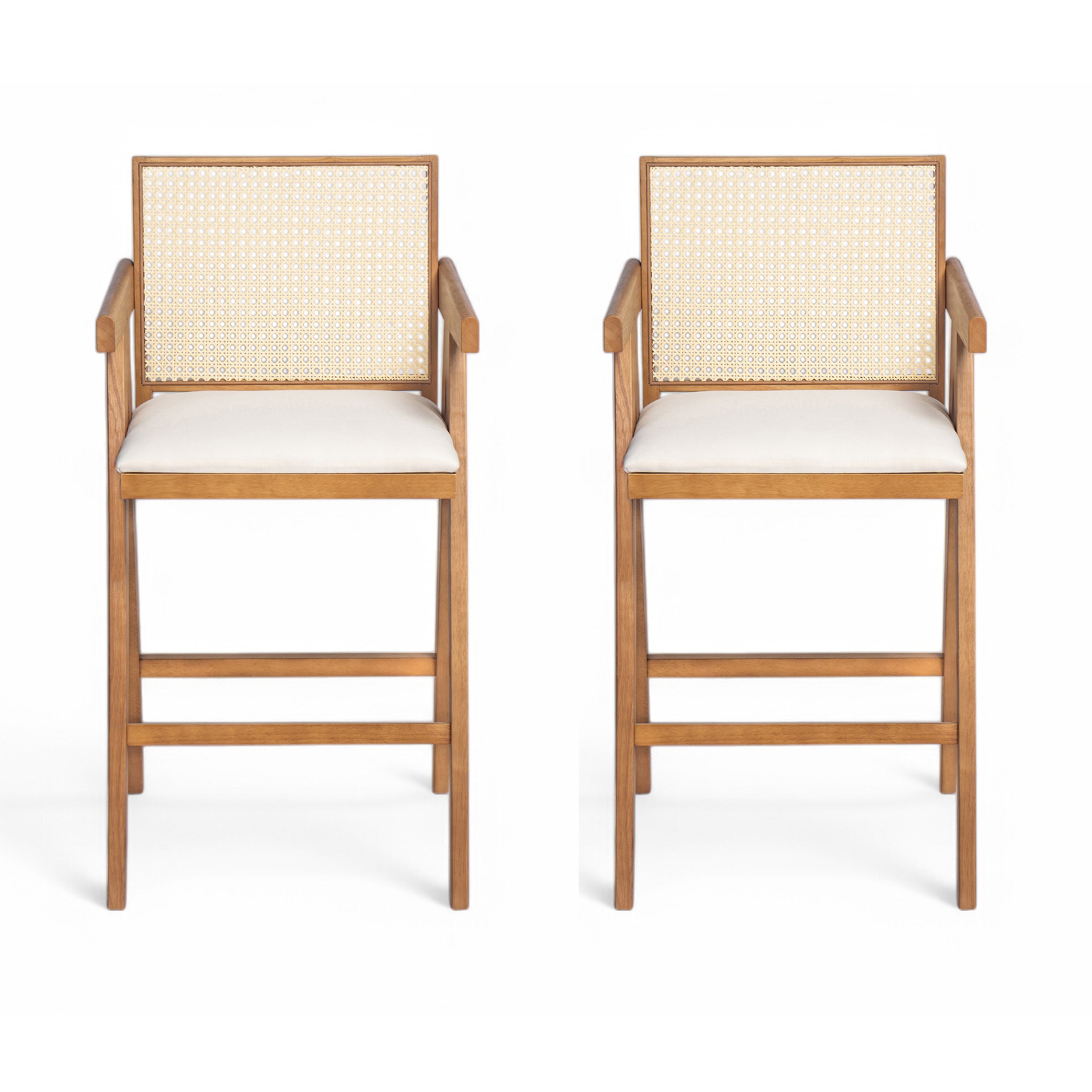 Lodi 27" Modern Cane Back Upholstered Bar Stool Set of 2 with Armrests