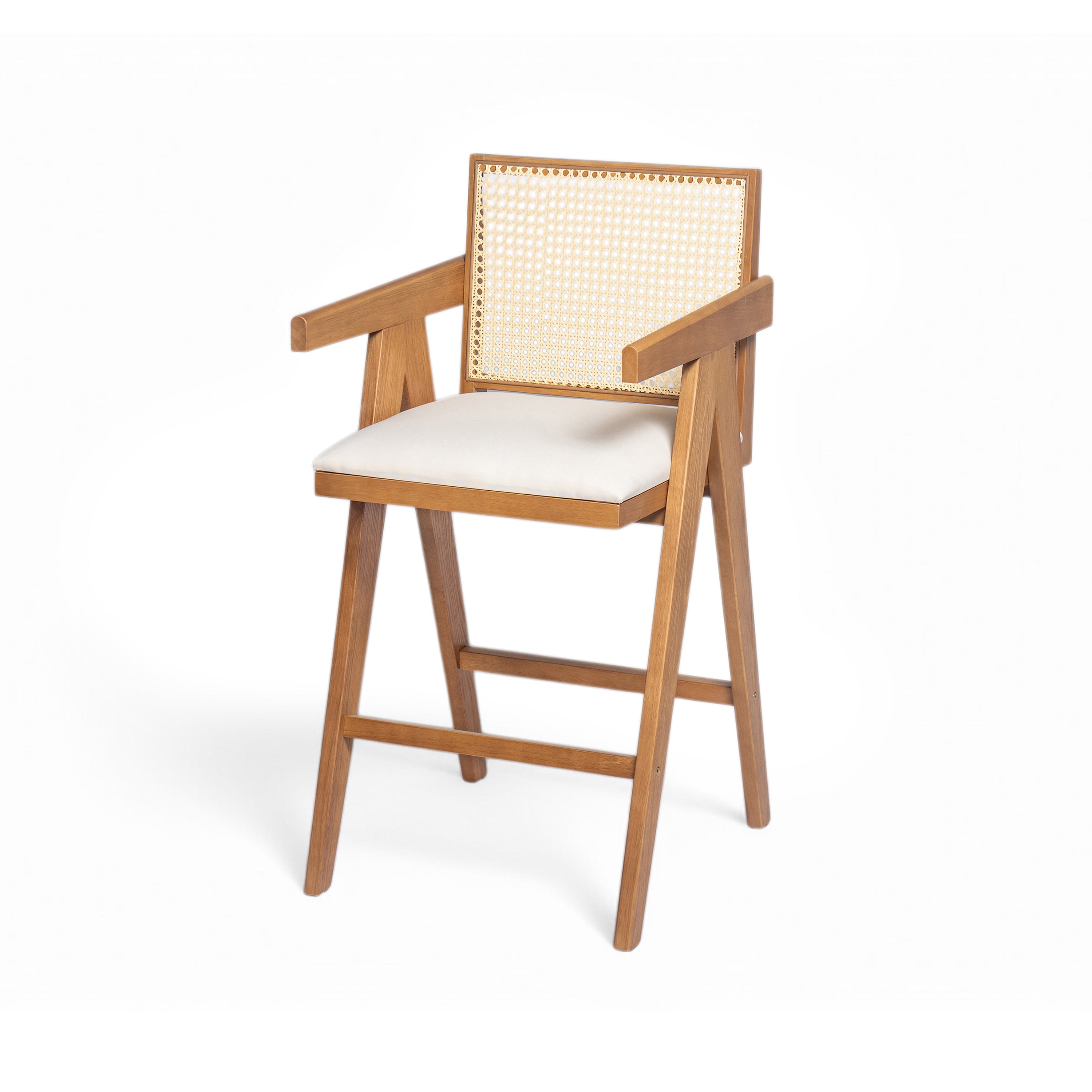 Lodi 27" Modern Cane Back Upholstered Bar Stool Set of 2 with Armrests