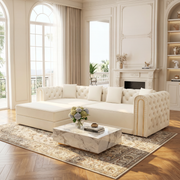 Lowell beige modular convertible sleeper sofa bed with movable ottoman styled in elegant living room