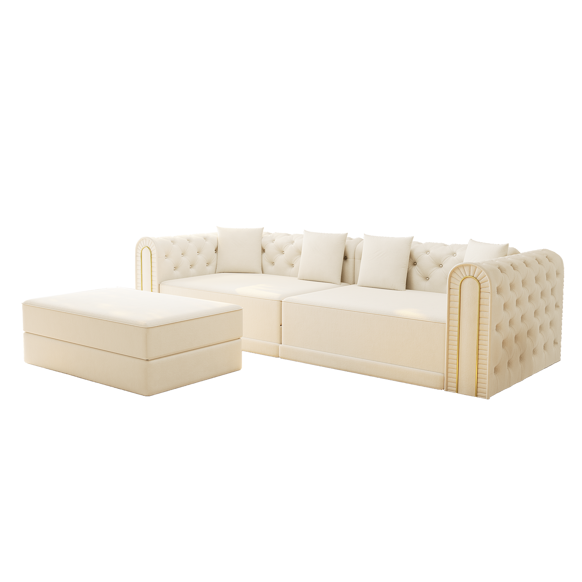 Lowell beige modular sleeper sofa bed showing front angled view isolated sofa image on white background