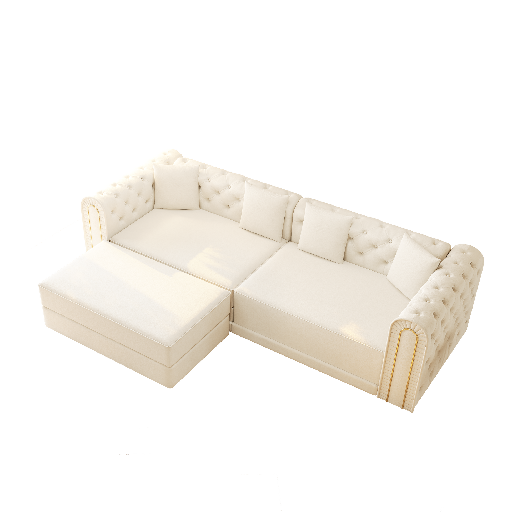Lowell beige modular sleeper sofa bed showing top angled view isolated sofa image on white background