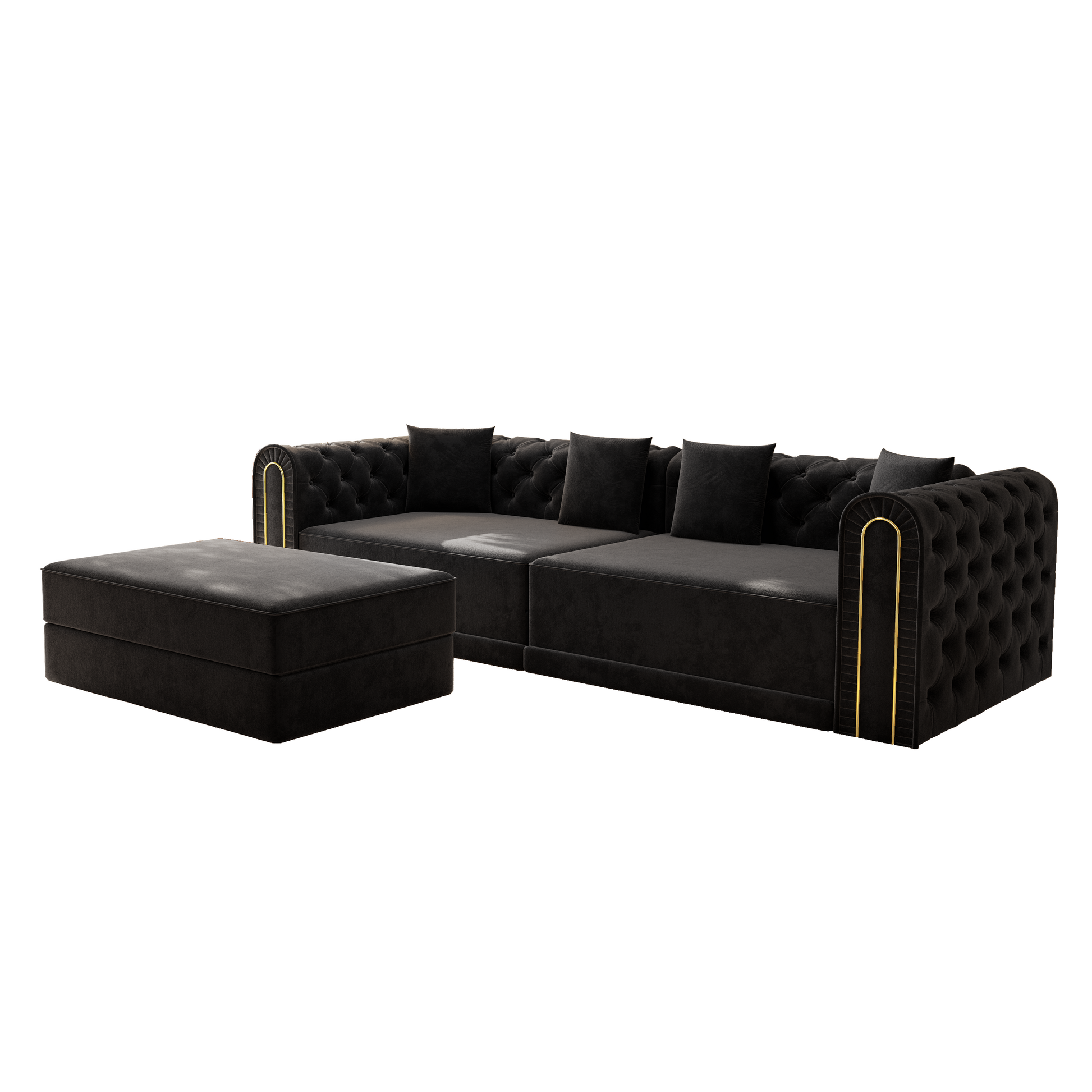 Lowell black modular 3-in-1 convertible sleeper sofa bed showing front angled view isolated on white background