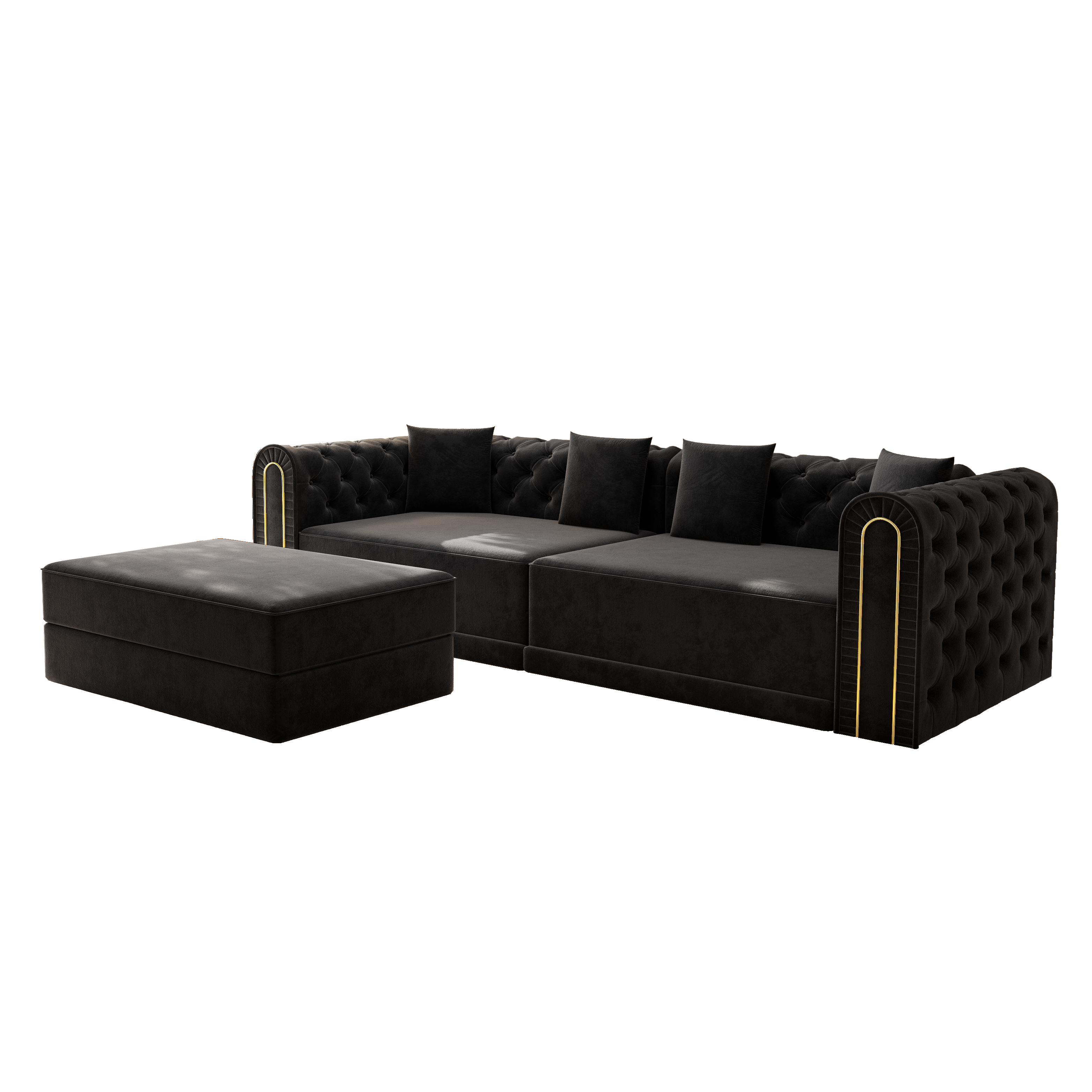 Lowell black modular 3-in-1 convertible sleeper sofa bed showing front angled view isolated on white background