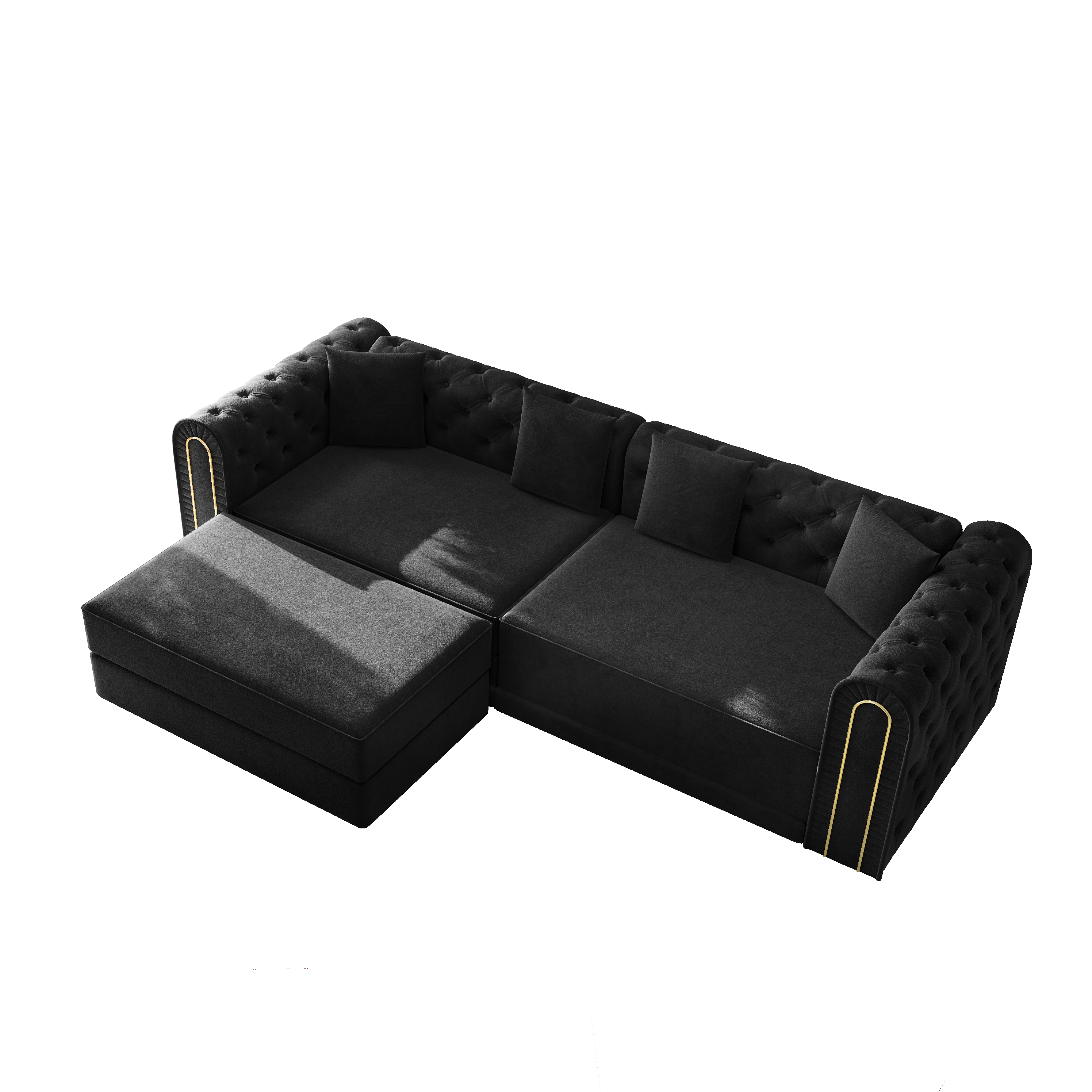 Lowell black modular 3-in-1 convertible sleeper sofa bed showing angled isolated on white background