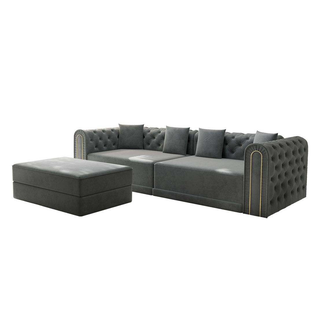 Lowell grey modular 3-in-1 convertible sleeper sofa bed showing front angled view isolated on white background