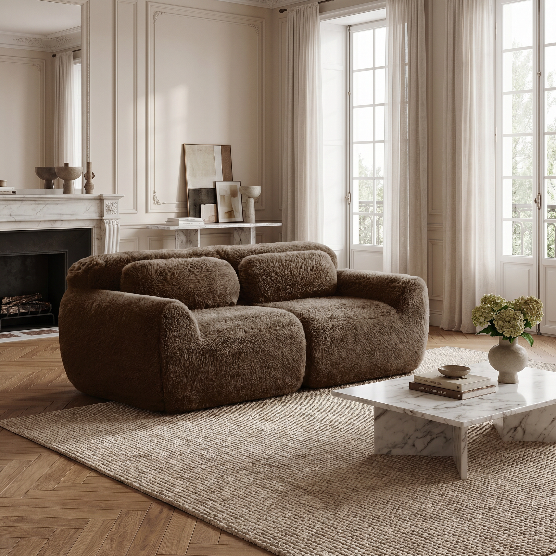 Luna brown loveseat sofa showing cozy lifestyle living room scene