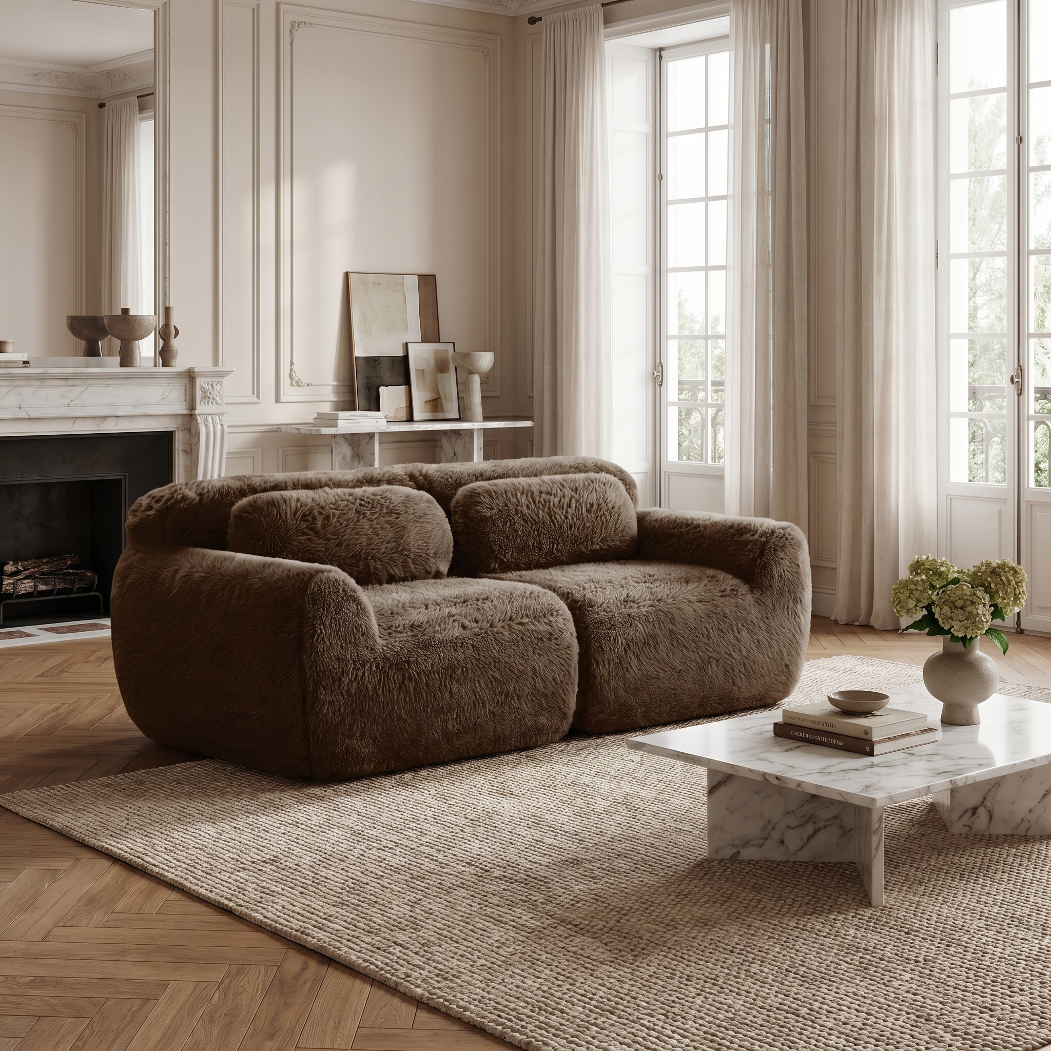 Luna brown loveseat sofa showing cozy lifestyle living room scene