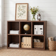 Lyceum walnut bookcase showing front view with six open shelves