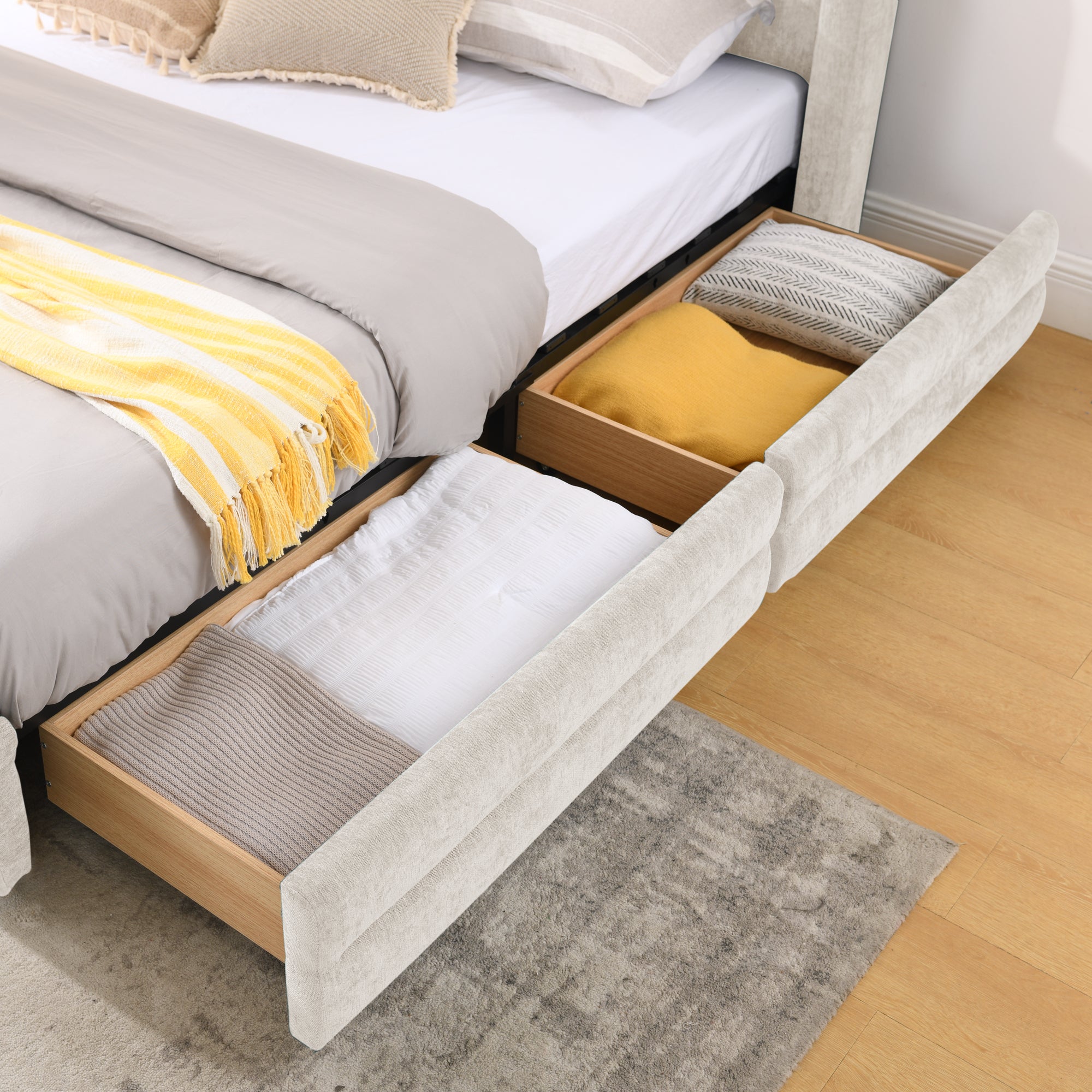 Mabel King Chenille Storage Platform Bed with Tufted Headboard and 4 Drawers