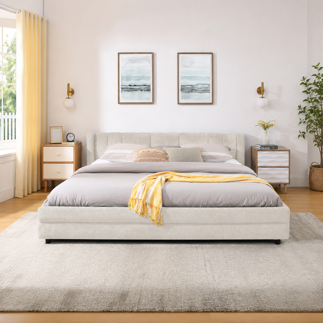 Mabel King Chenille Storage Platform Bed with Tufted Headboard and 4 Drawers