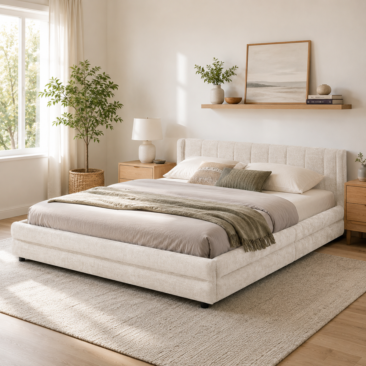 Mabel King Chenille Storage Platform Bed with Tufted Headboard and 4 Drawers