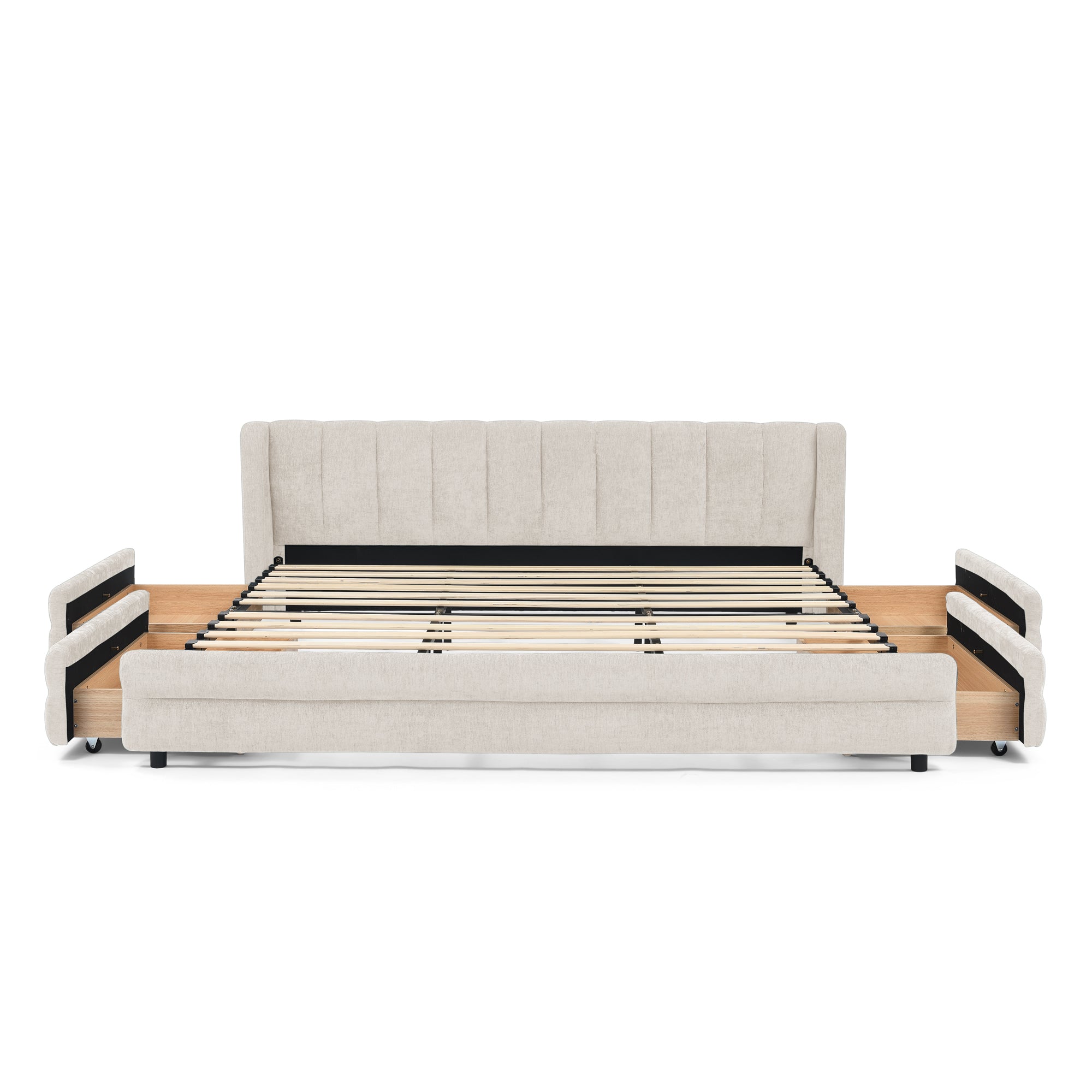 Mabel King Chenille Storage Platform Bed with Tufted Headboard and 4 Drawers