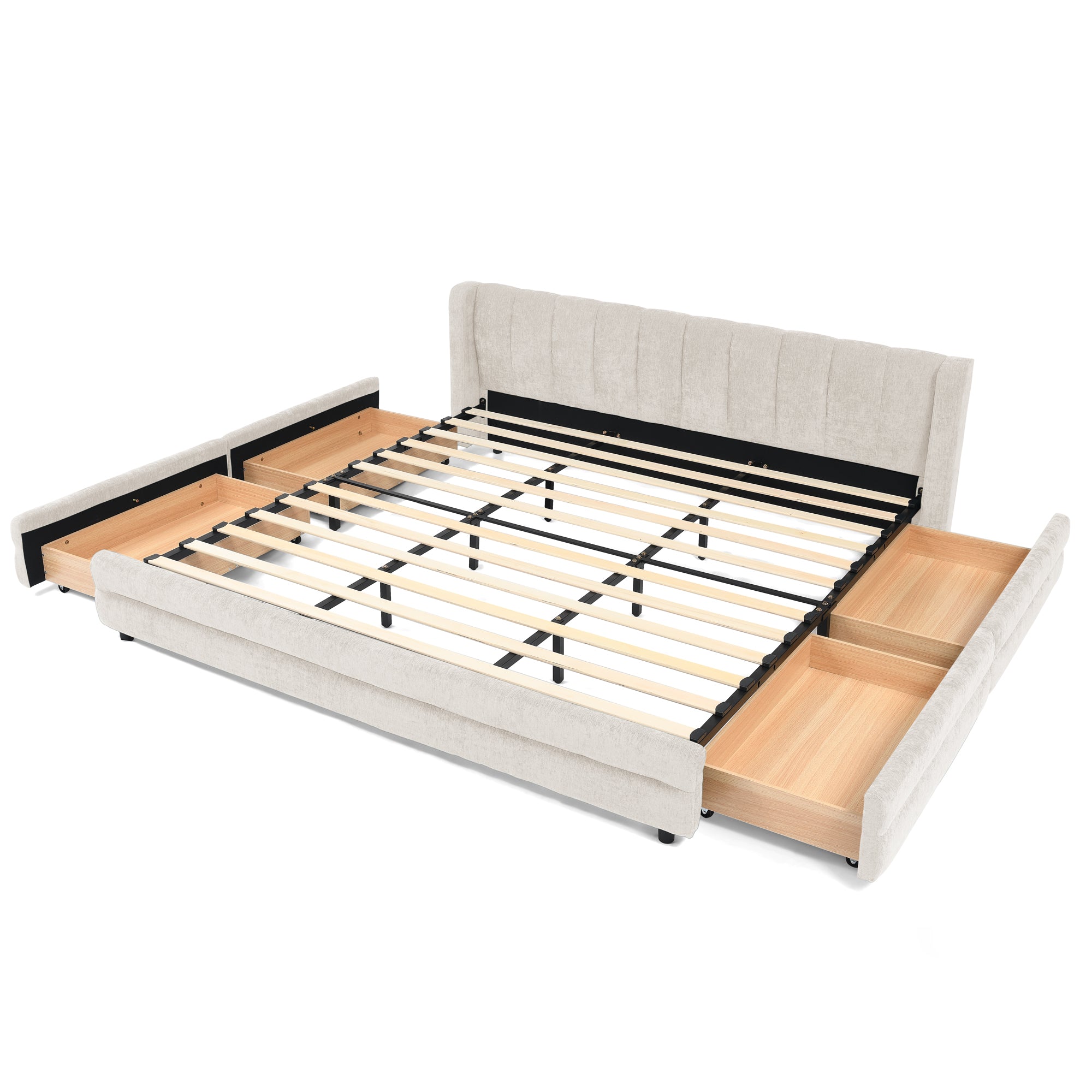 Mabel King Chenille Storage Platform Bed with Tufted Headboard and 4 Drawers